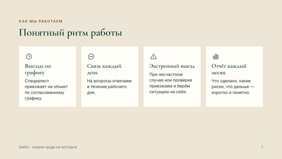 Слайд 7 из 13 — Понятный ритм работы
