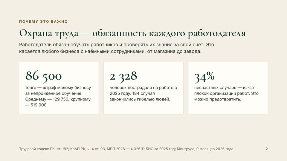 Слайд 2 из 18 — Охрана труда — обязанность каждого работодателя